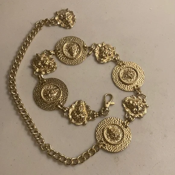 Tiger medallions gold tone metal quality belt Gold Tone Heavy Duty Tiger Metal Wide Link Belt Up To 38  main image 4